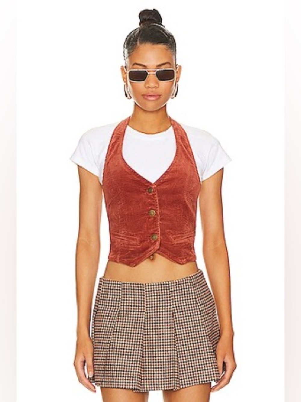 NWT Rollas Crop Corduroy Halter Vest in Rust